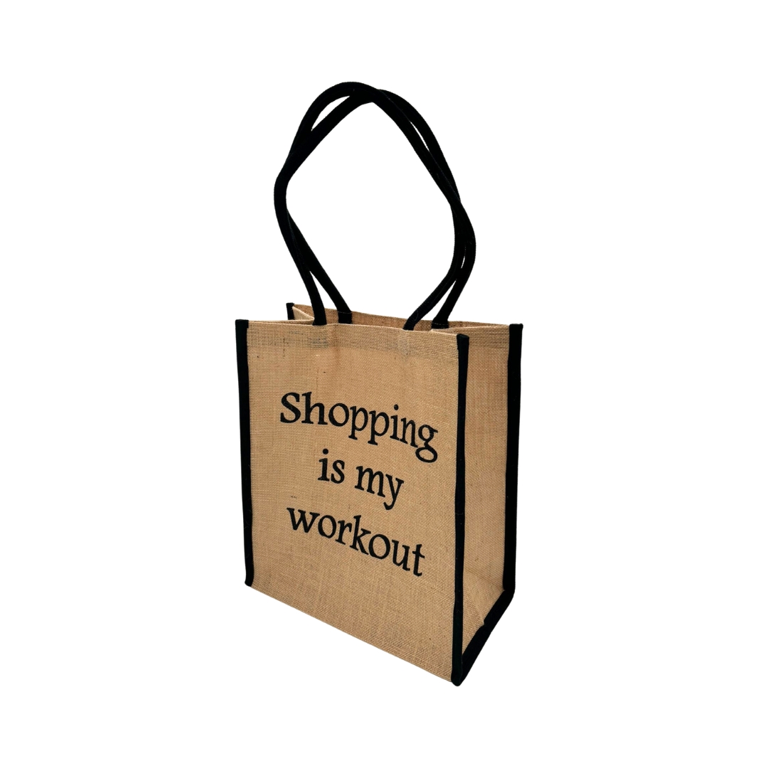 Shopping bag Jute M "Shopping is my workout"